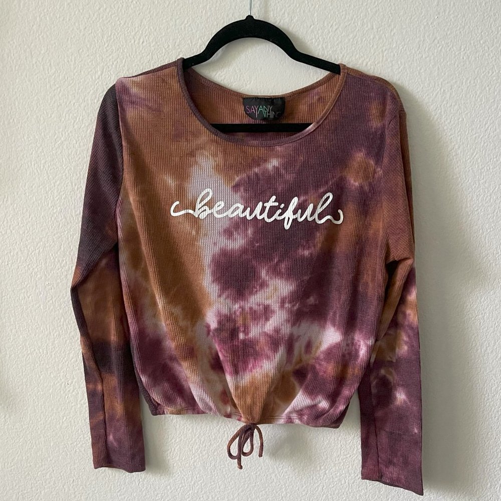 Beautiful Purple/Brown Tie Dye Waffle Long Sleeve Top-L